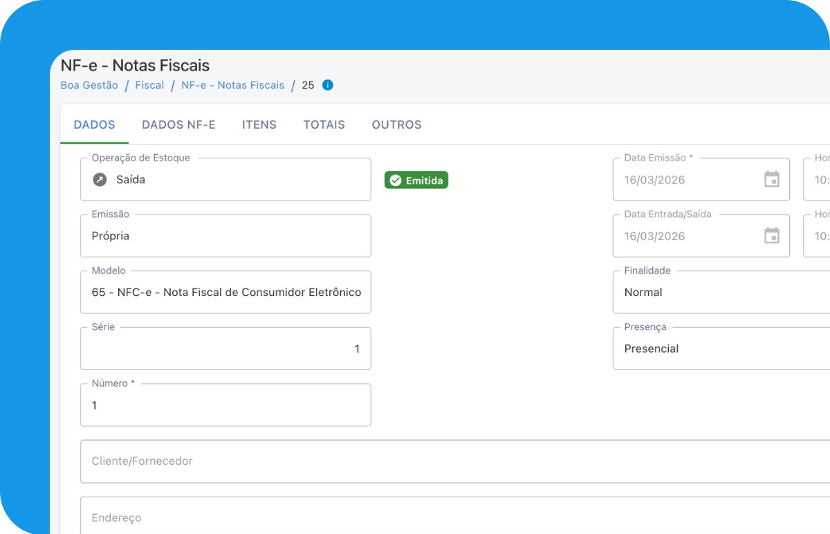 Emissão automática ou manual de notas fiscais